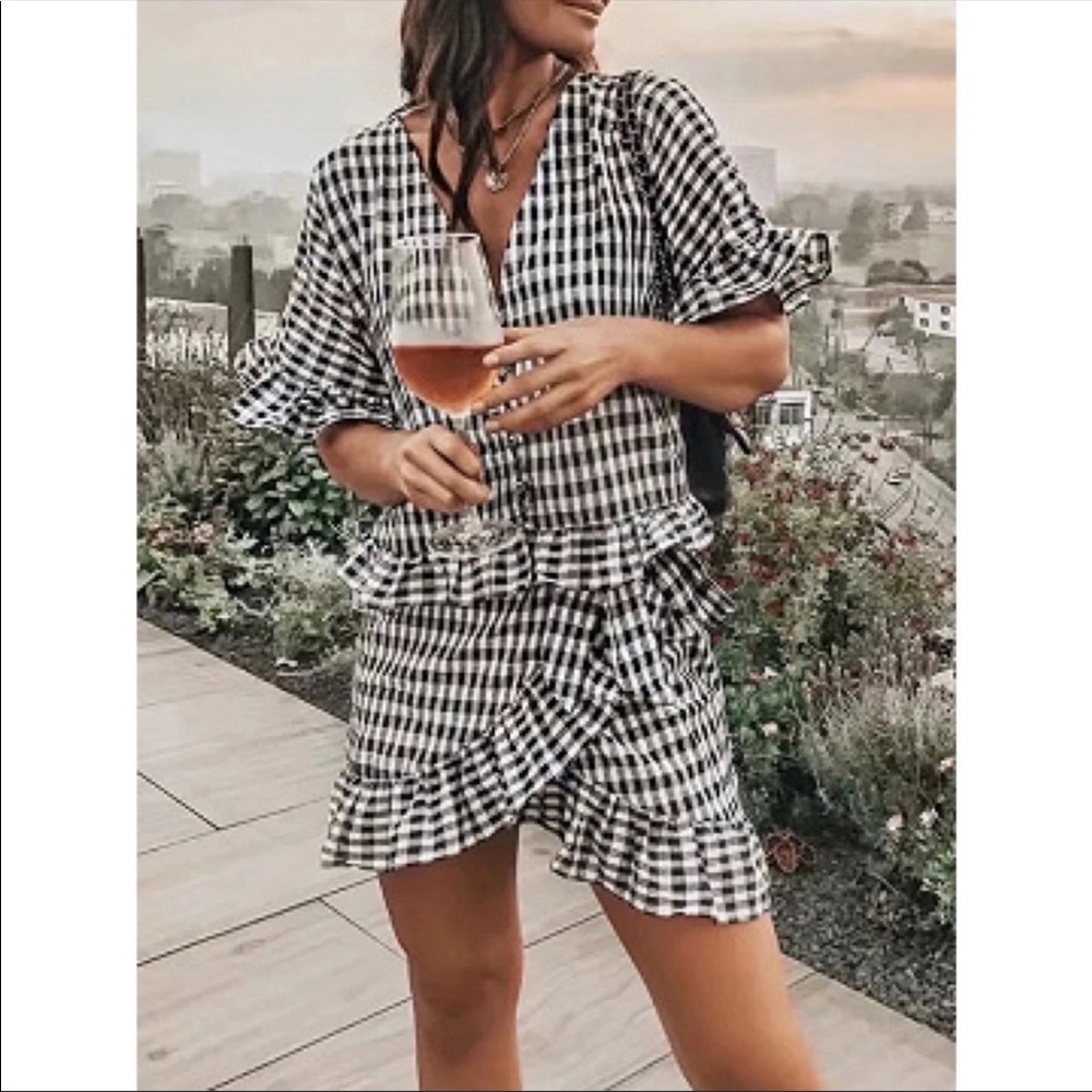 Sabo Skirt Gingham Ruffle Checked Two in One Top Wrap Skirt